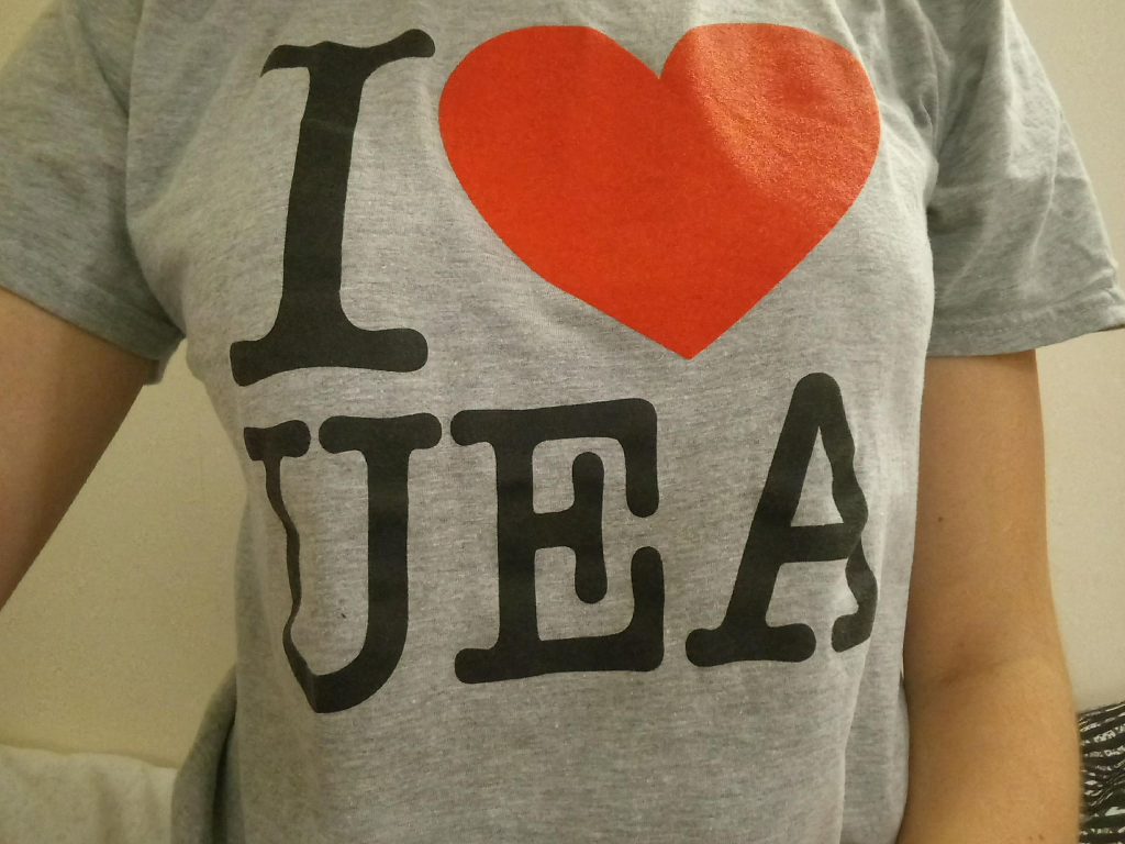 A t-shirt which says 'I love UEA'