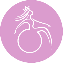 Chronically Jenni submark - wheelchair user wearing a crown in pink circle