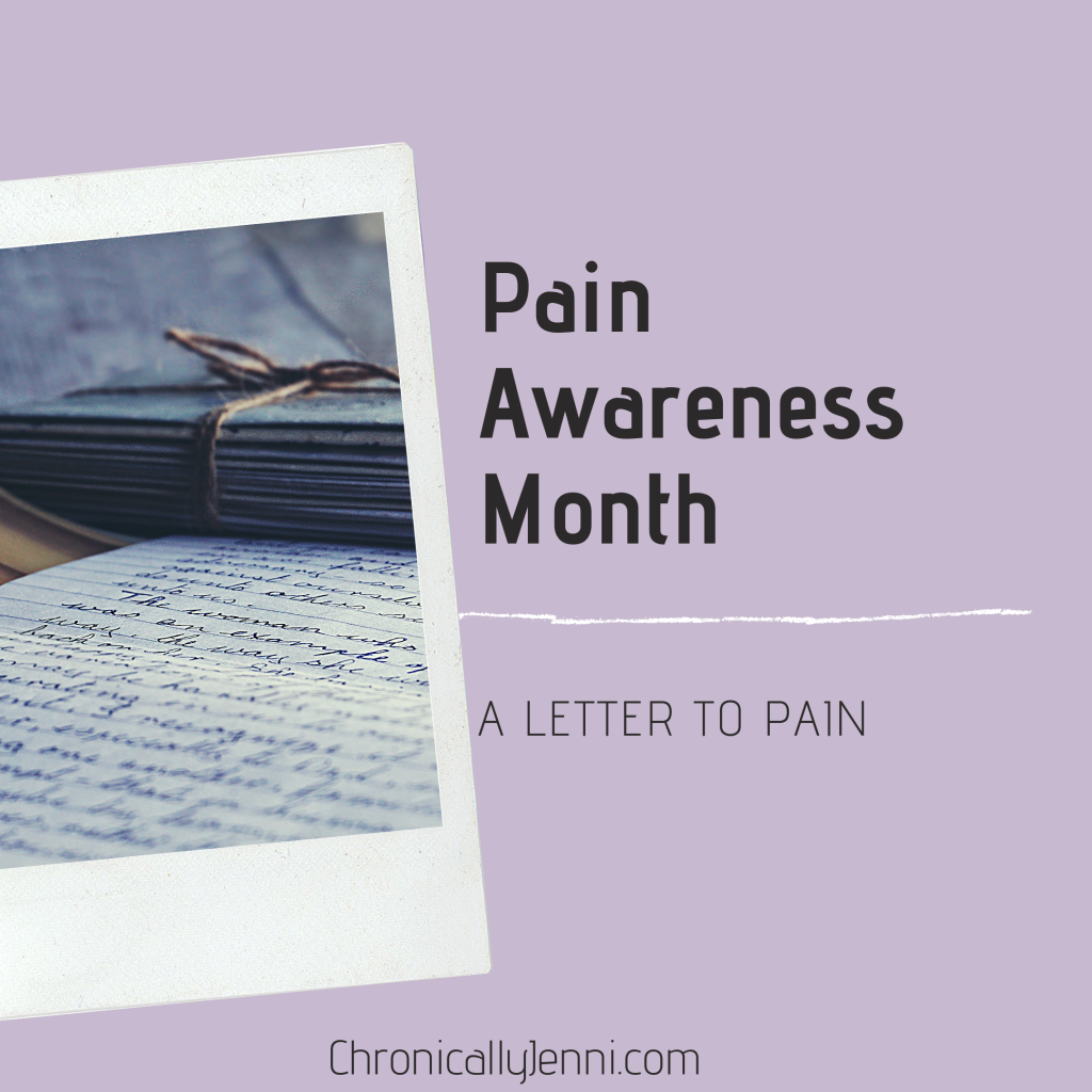 A photo of a handwritten letter, with the text 'Pain awareness month - a letter to pain' nearby.