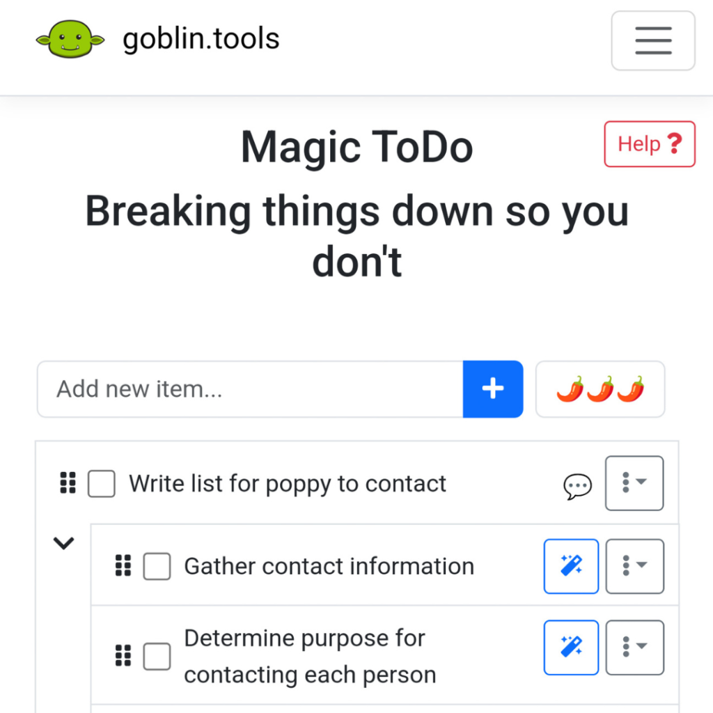 A screenshot of the Goblin tools app