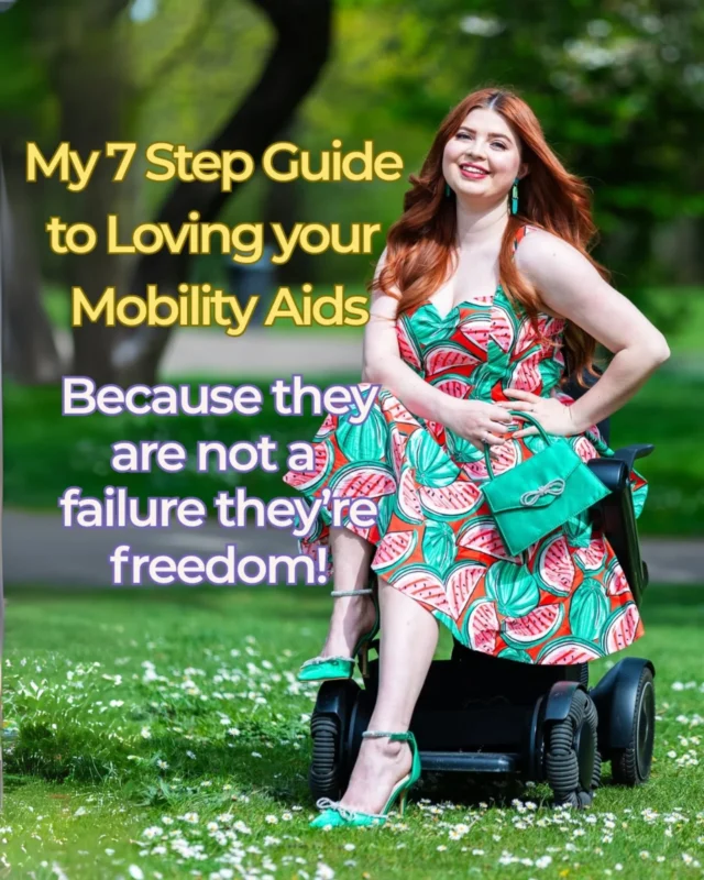 My 7 Step Guide to Loving Your Mobility Aids 

Because they’re not a failure, they’re freedom.

I often get asked questions about confidence & acceptance when it comes to mobility aids & coming to terms with the fact you might need an aid can come with a lot of emotions, and that’s okay. Here’s what helped me on my journey, in case it helps you too:

1. Remember your feelings are valid
It’s completely normal to grieve or feel frustrated. You're not failing, you're adapting and that takes time.

2. Internalised ableism is real
Society teaches us that needing help is weakness, but that’s simply not true. Unlearning that messaging is a process. Be gentle with yourself.

3. Freedom, not failure
Mobility aids aren’t giving up. They help you do more, not less. Remember what they enable you to do! If confidence feels hard at first, fake it till you make it, the pride will come.

4. Representation matters
Seeing other disabled and chronically ill people like me using mobility aids online changed everything. So if you’re here, you’re already in the right place.

5. Get support and get curious
If you can, speak to a professional about what might suit your body and needs. And don’t be afraid to try different aids, what works for one person might not work for another.

6. You don’t have to use it 24/7
Using a mobility aid sometimes is still valid. Think about glasses,you wouldn’t question someone for only wearing them when they need to. If people question you it's them who are uninformed.

7. Make your aid yours
Whether it’s stickers, colour, glitter or flowers, confidence often grows when your aid feels like you. Style it, own it, and let it reflect your personality.

Bonus reminder:
If you’re already wondering whether a mobility aid might help, it probably will. Non-disabled people don’t usually ask themselves that question! 

Accepting my mobility aids wasn’t easy, but loving them has brought me so much freedom, relief and pride. My wheelchair has taken me on more adventures than I could have imagined.

If you're on your own journey to acceptance, I see you. What helped you love your mobility aid? Let me know in the comments! 

#MobilityAids #BabeWithAMobilityAid
